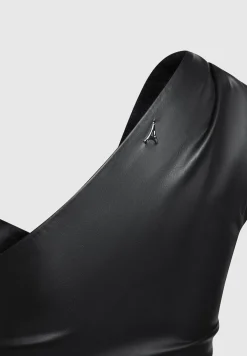 Vegan Leather Gathered Bodysuit with Sleeves -^Manière De Voir Sale