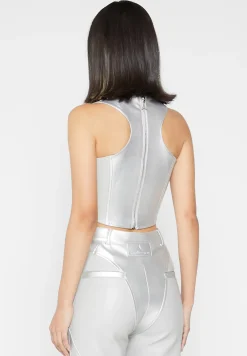 Vegan Leather Metallic Corset Top -^Manière De Voir Fashion