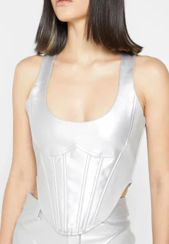 Vegan Leather Metallic Corset Top -^Manière De Voir Fashion