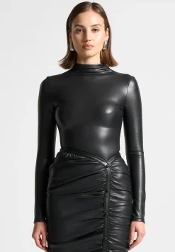 Vegan Leather Mock Neck Bodysuit -^Manière De Voir New