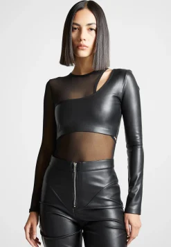 Vegan Leather Overlay Mesh Bodysuit -^Manière De Voir Best