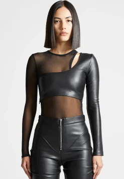 Vegan Leather Overlay Mesh Bodysuit -^Manière De Voir Best