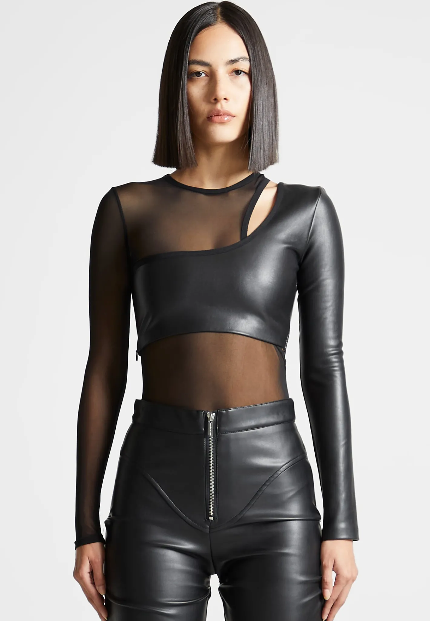 Vegan Leather Overlay Mesh Bodysuit -^Manière De Voir Best