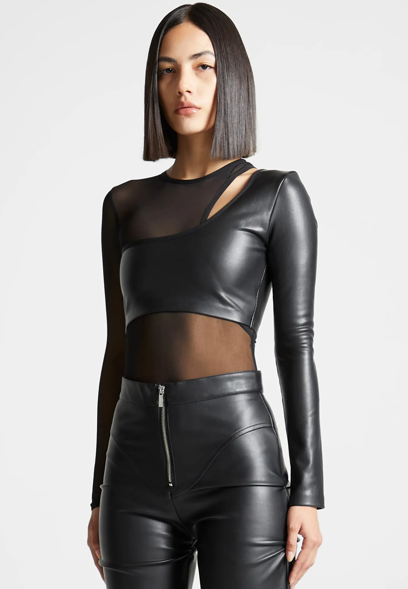 Vegan Leather Overlay Mesh Bodysuit -^Manière De Voir Best