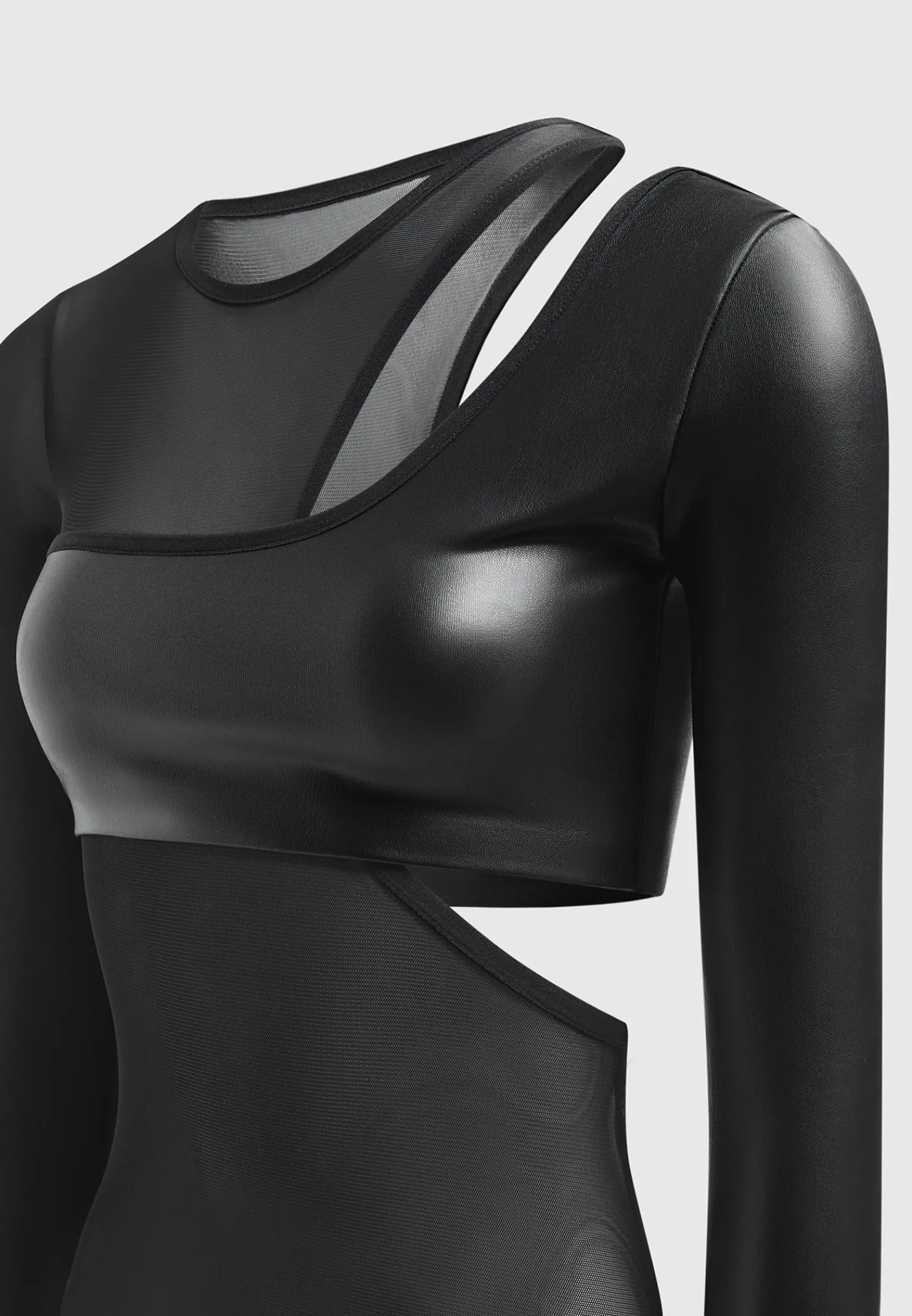 Vegan Leather Overlay Mesh Bodysuit -^Manière De Voir Best