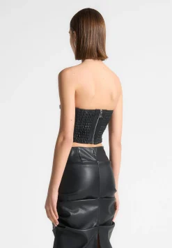 Vegan Leather Pleated Bandeau Corset Top -^Manière De Voir Sale