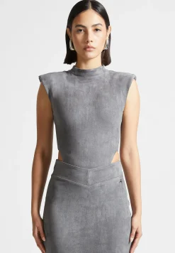 Vegan Suede Wide Shoulder Bodysuit - Light Grey^Manière De Voir New