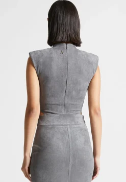 Vegan Suede Wide Shoulder Bodysuit - Light Grey^Manière De Voir New