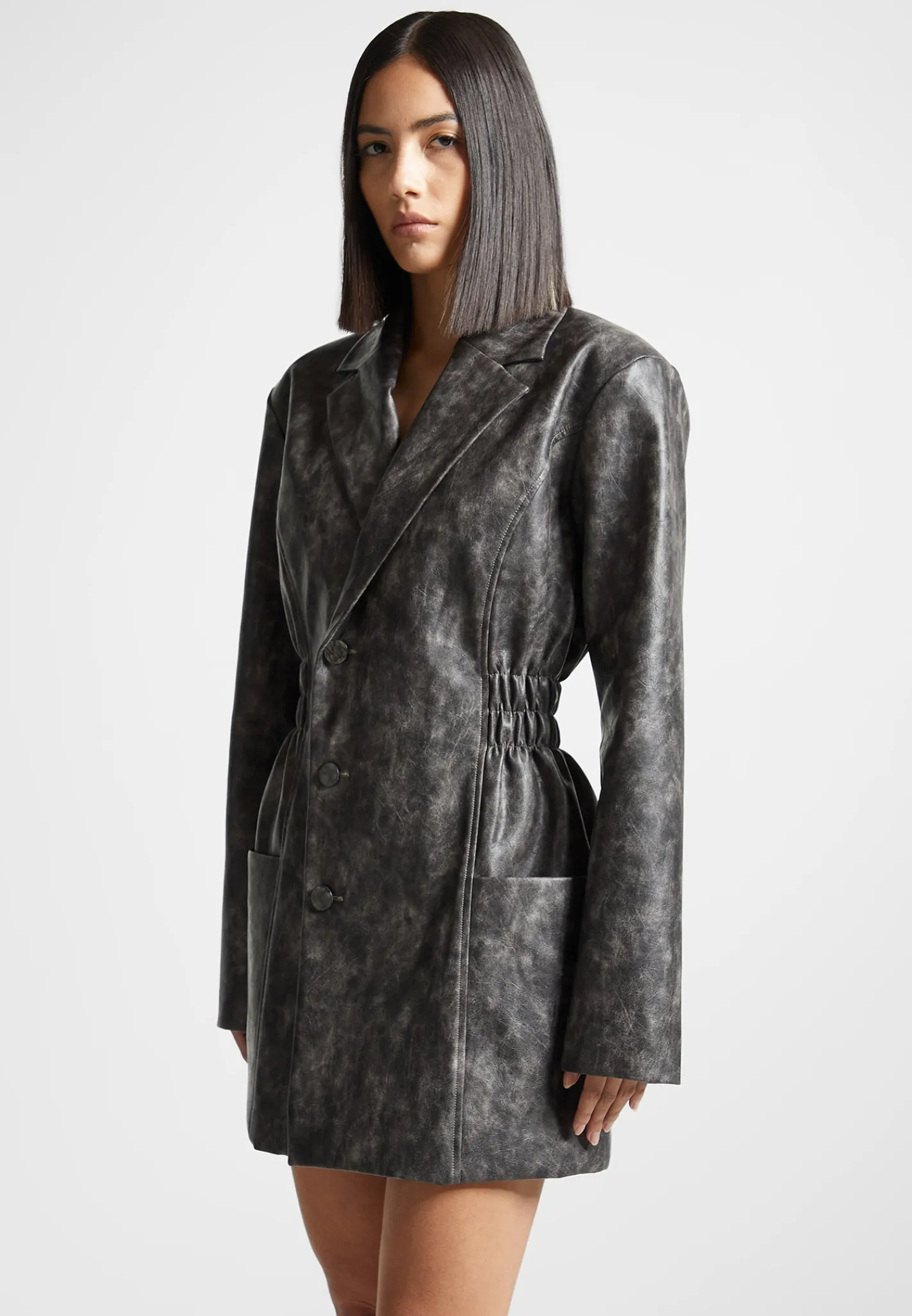 Vintage Double Breasted Vegan Leather Blazer Dress -^Manière De Voir New