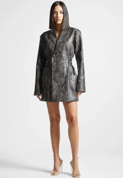 Vintage Double Breasted Vegan Leather Blazer Dress -^Manière De Voir New
