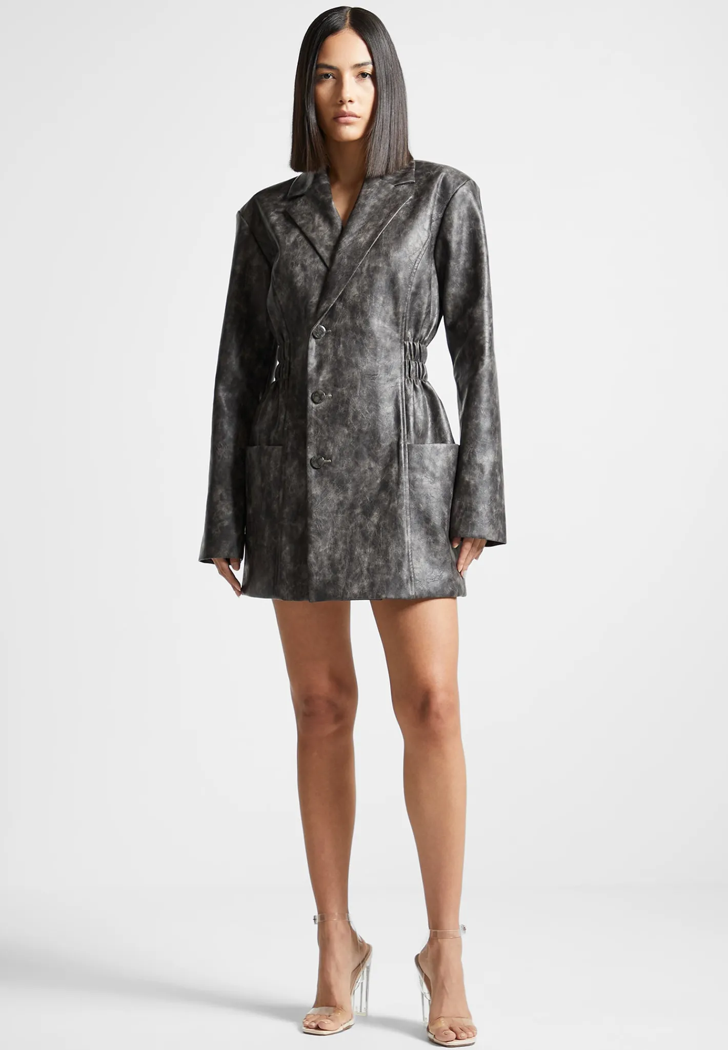 Vintage Double Breasted Vegan Leather Blazer Dress -^Manière De Voir New