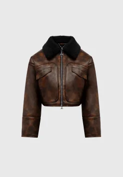 Vintage Vegan Leather Jacket with Detachable Collar -^Manière De Voir Outlet
