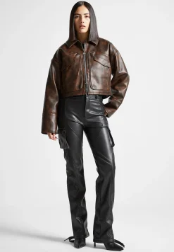 Vintage Vegan Leather Jacket with Detachable Collar -^Manière De Voir Outlet