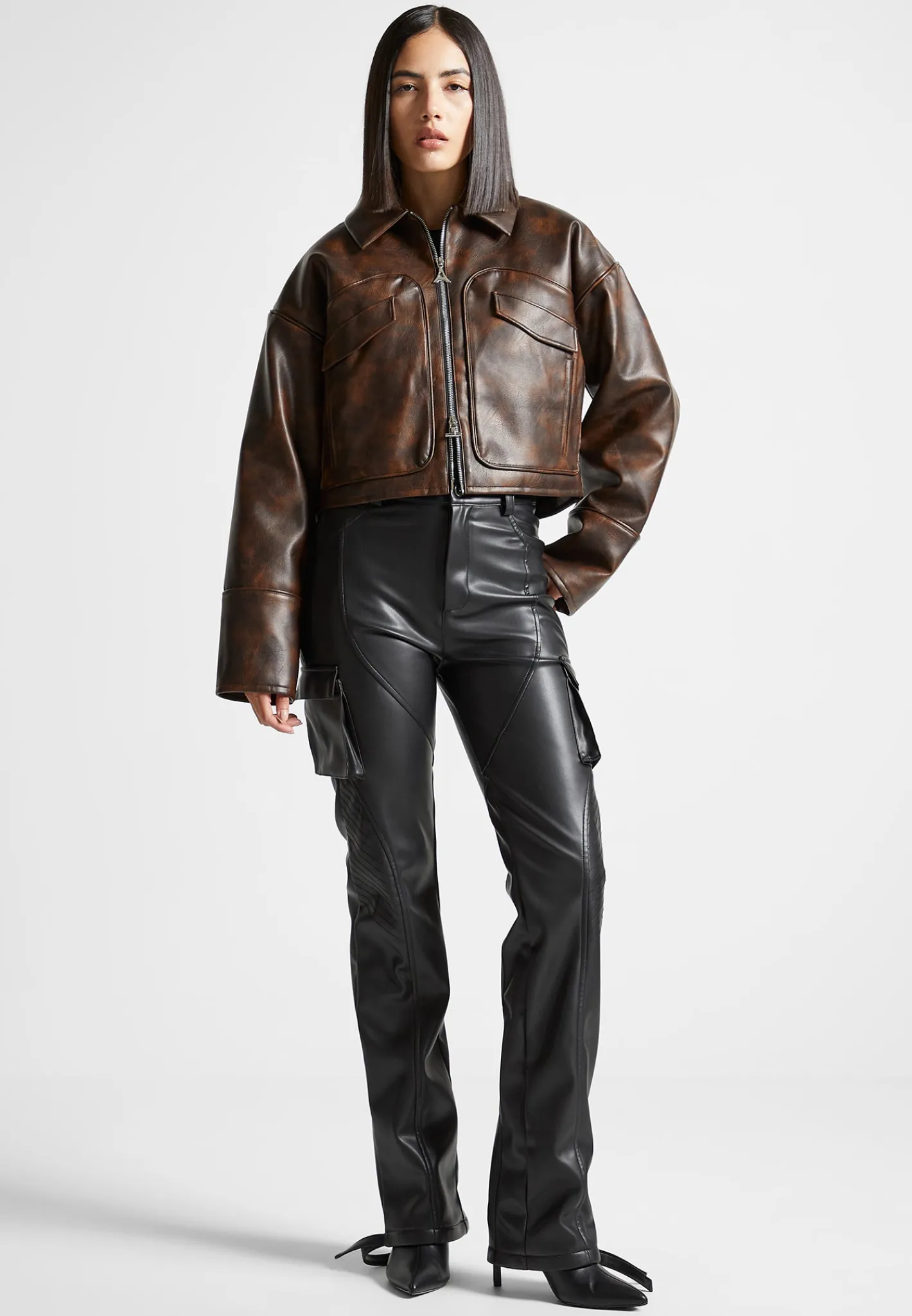 Vintage Vegan Leather Jacket with Detachable Collar -^Manière De Voir Outlet
