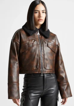 Vintage Vegan Leather Jacket with Detachable Collar -^Manière De Voir Outlet