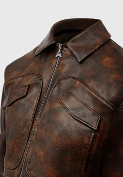 Vintage Vegan Leather Jacket with Detachable Collar -^Manière De Voir Outlet