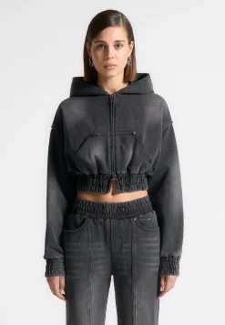 Washed Denim Jersey Hoodie - Washed Black^Manière De Voir Hot