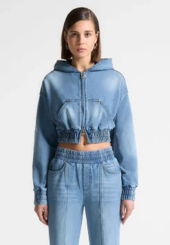 Washed Denim Jersey Hoodie - Mid Blue^Manière De Voir Fashion