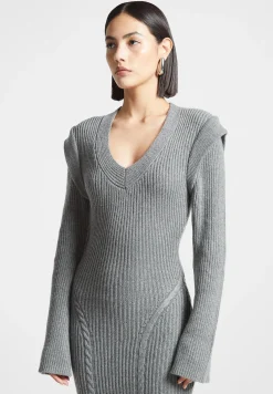 Wide Shoulder Knitted Midaxi Dress -^Manière De Voir New