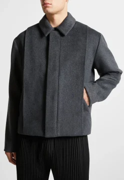 Wool Blend Boxy Jacket with Pleat - Charcoal Grey^Manière De Voir Online