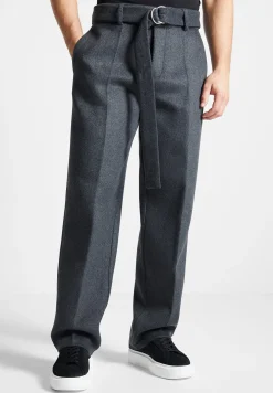 Wool Blend Marl Belted Trousers - Charcoal Grey^Manière De Voir Best