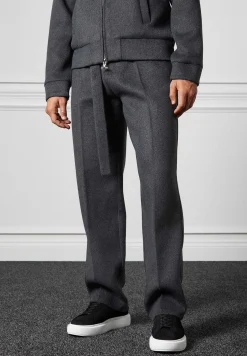 Wool Blend Marl Belted Trousers - Charcoal Grey^Manière De Voir Best