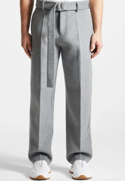 Wool Blend Marl Belted Trousers - Light Grey^Manière De Voir Fashion