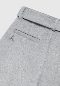 Wool Blend Marl Belted Trousers - Light Grey^Manière De Voir Fashion