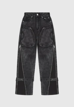 Zip Detail Denim Cargo Pants - Washed Black^Manière De Voir Outlet
