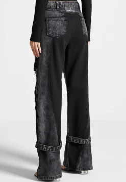 Zip Detail Denim Cargo Pants - Washed Black^Manière De Voir Outlet
