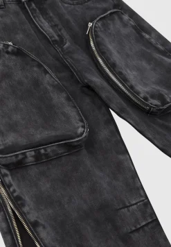 Zip Detail Denim Cargo Pants - Washed Black^Manière De Voir Outlet